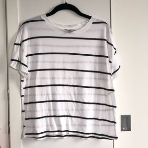 Zara White with Black Thin Stripes Boxy T-shirt